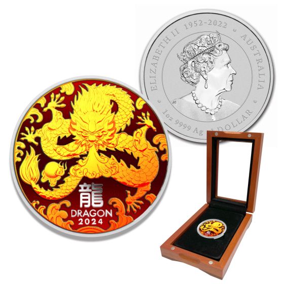 2024 Australia 1oz Silver $1 Colorized Lunar Year of the Dragon Coin in Box 2