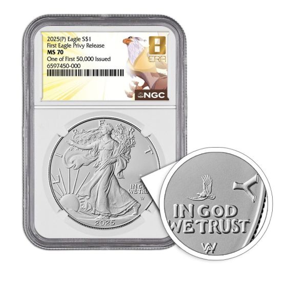 2025 (P)  Silver Eagle With Eagle Privy NGC MS70 - First 50K Issued  1
