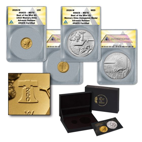 Best of the Mint 1916 Mercury Dime Gold Coin Silver Medal Set MS70 Advanced Release 1