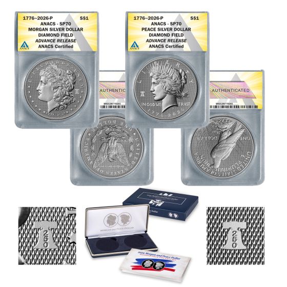 2026-P Morgan and Peace Dollar Diamond Field Two-Coin Set SP70 - Advance Release (Pre-Sale) 1