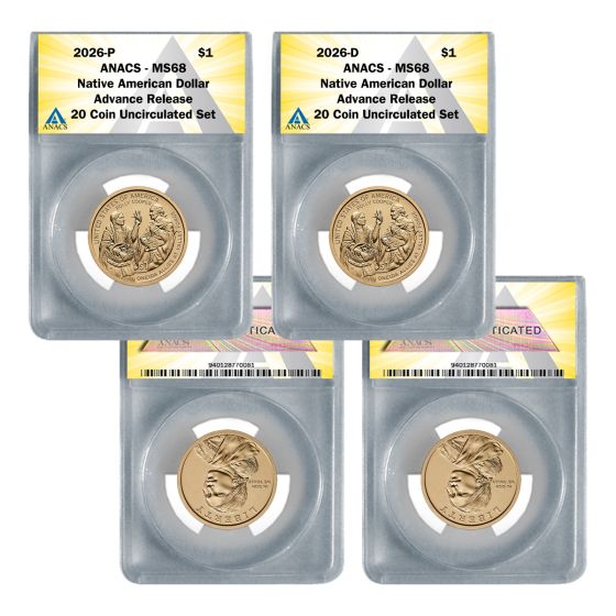 2026 P & D Native American Dollar MS68 2 Coin Set - Advance Release 1