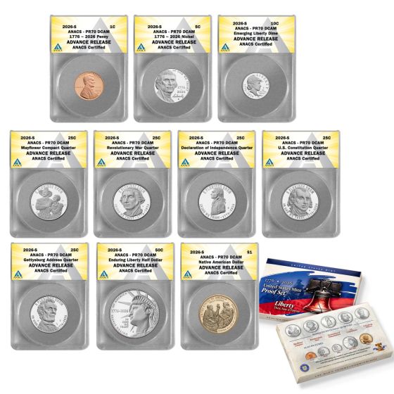 1776-2026 S Clad Proof Complete 10 Coin Set PR70 Advance Release (OGP/COA) 1