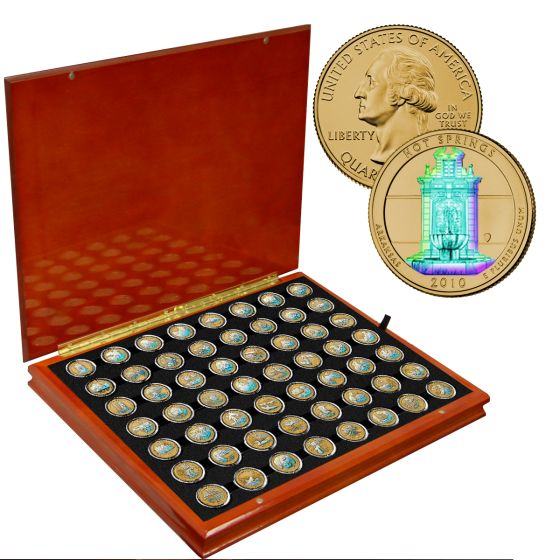National Park Quarter Gold Hologram Complete set in Wood Display Box (2010-2021) - America the Beautiful 1