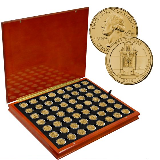 National Park Quarter Gold Layered Complete set in Wood Display Box  (2010-2021) - America the Beautiful 1