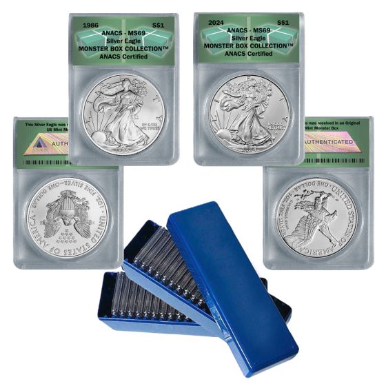 1986 - 2024 American Silver Eagle Anacs MS69 MB Label (40 Coin Set) 1