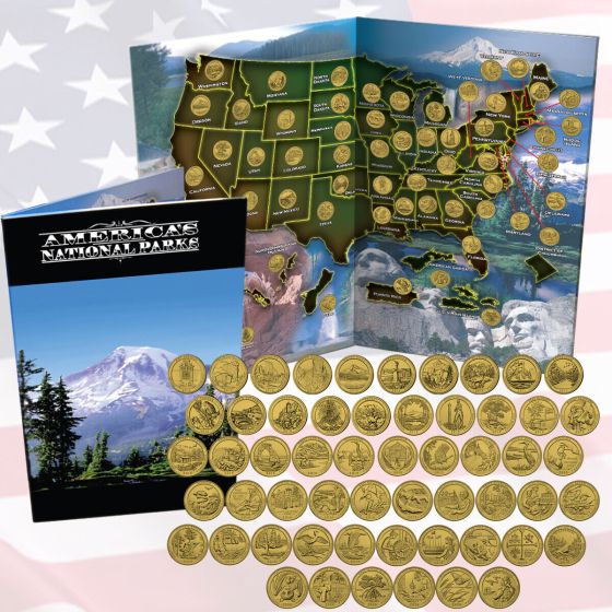 Complete 56 National Park ATB Quarter Collection Gold Plated in Folder Map 1