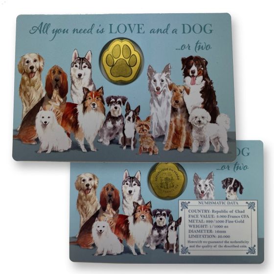 Dog Paw Print Gold Coin - 1/1000 Ounce (Chad) 1