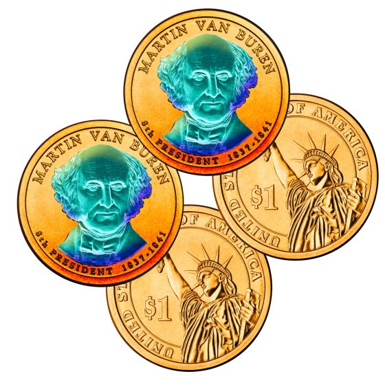 24k Gold Hologram P & D Presidential Dollar Sets-Vanburen 1