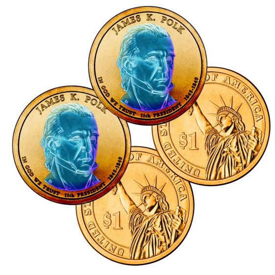 24k Gold Hologram P & D Presidential Dollar Sets-Polk 1