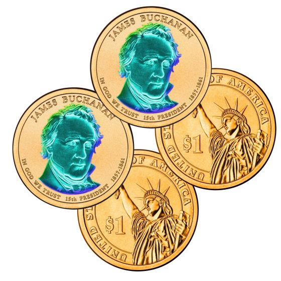 24k Gold Hologram P & D Presidential Dollar Sets-Buchanan 1