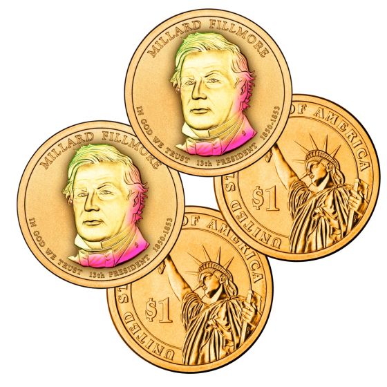 24k Gold Hologram P & D Presidential Dollar Sets-Fillmore 1