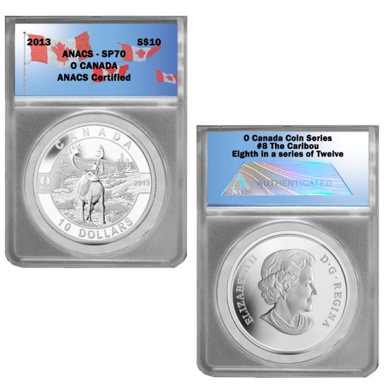 2013  O Canada 1/2 oz Silver $10-Caribou SP70 2