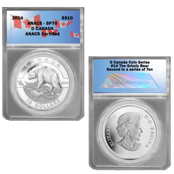 2014 O Canada 1/2 oz Silver $10-Grizzly Bear SP70 2