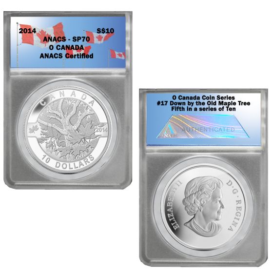 2014 O Canada 1/2 oz Silver $10-Down by the Old Maple Tree SP70 2