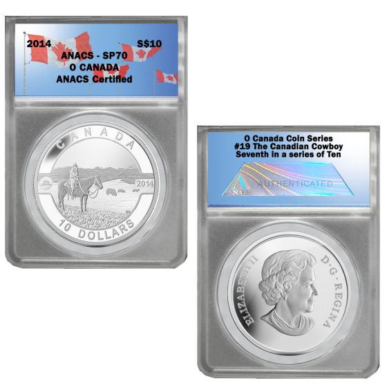 2014 O Canada 1/2 oz Silver $10-Cowboy SP70 1