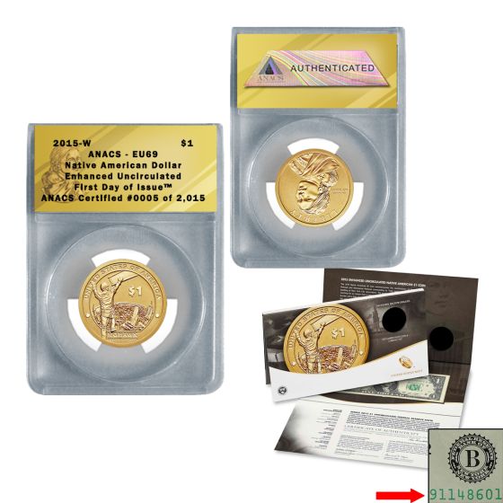 2015 Mohawk Ironworkers Native American $1 Enhanced Coin EU69 & Currency Set 1