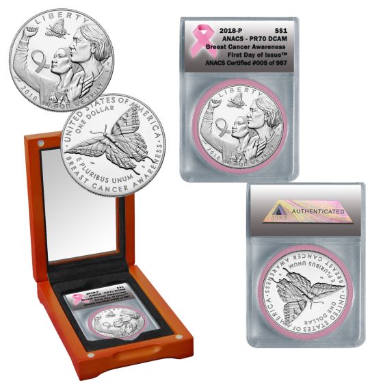 2018 Breast Cancer Awareness Proof Silver Dollar PR70 FDOI 2