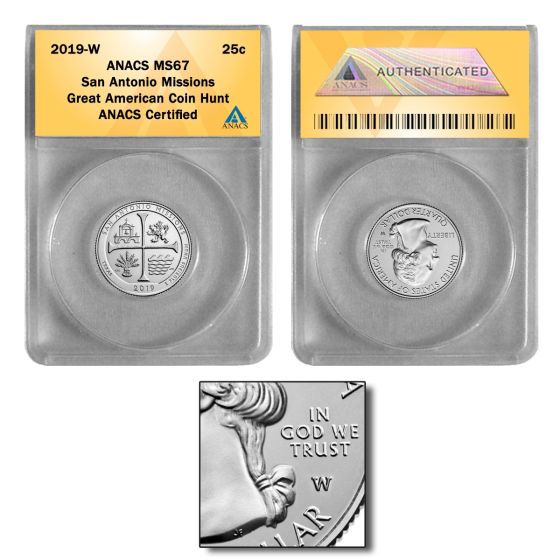 2019-W San Antonio Missions Quarter MS67 GREAT AMERICAN COIN HUNT 1