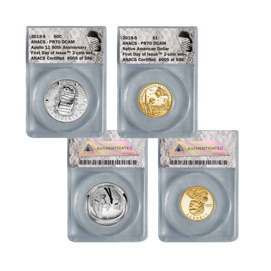  2019 S Apollo 11 50th Anniversary Proof Half Dollar & Native American Dollar 2-Piece Set  PR70 1