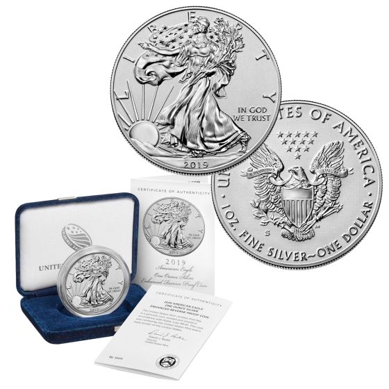 2019-S American Eagle Enhanced Reverse Proof One Ounce Silver Coin (19XE) OGP/COA 2