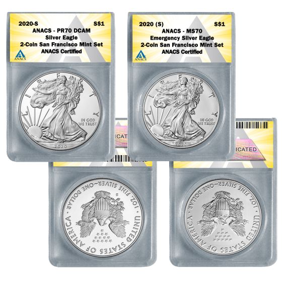 2020 American Silver Eagle San Francisco Perfect 70 2 Coin Set ( Proof & Uncirculated ) 1