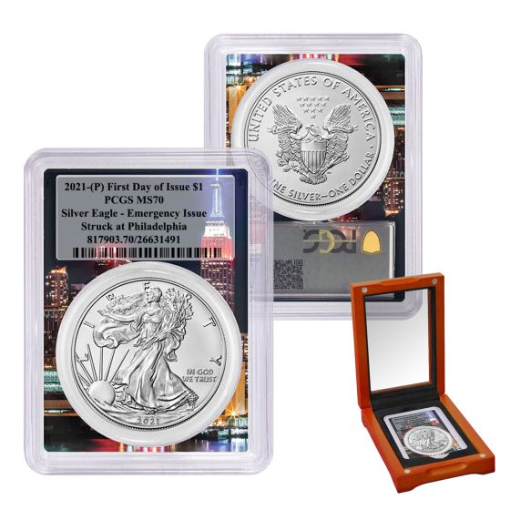 2021 (P) 1 oz Silver Eagle PCGS MS 70 FDOI (Philadelphia) Emergency Issue (NYC Core) 1