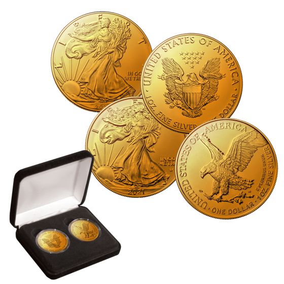 2021 American Silver Eagle Type 1 & Type 2 Gold Layered Set 1