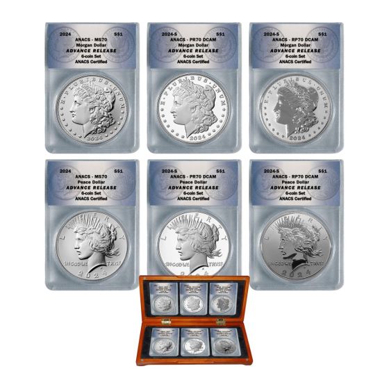 2024 Morgan & Peace Silver Dollar 6 Coin Certified 70 Advanced Release Set  1