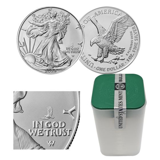 2025 (P) $1 American Silver Eagle with Eagle Privy BU Coin - Open Roll of 20 2