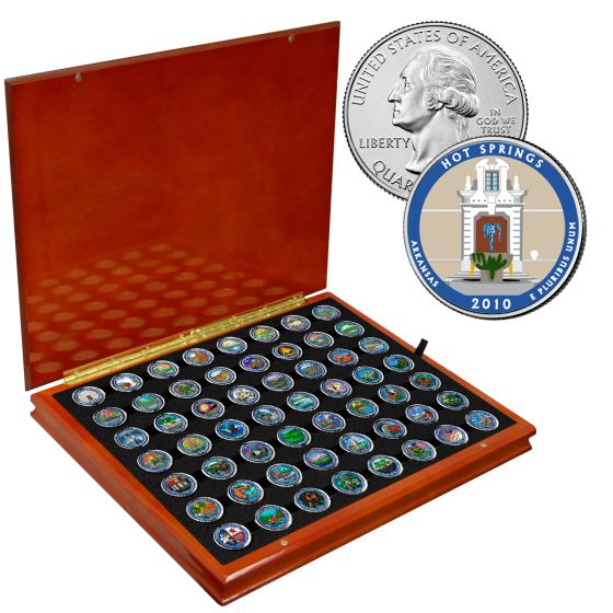 National Park Quarter Colorized Complete set in Wood Display Box (2010-2021) - America the Beautiful 1