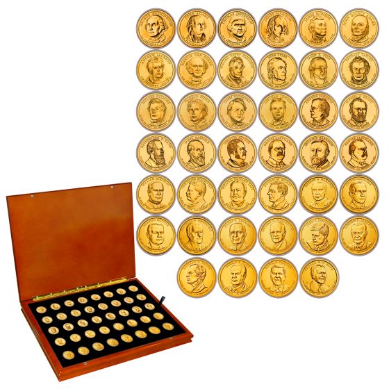 Presidential Dollar BU Collection in Wood Display Box (2007-2020) 1