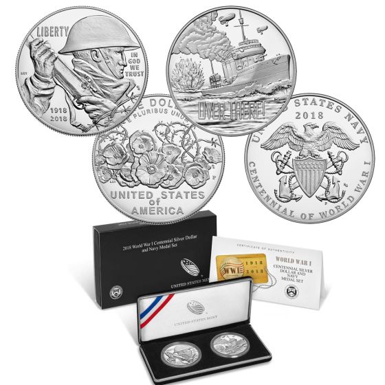 2018 Centennial WW1 Silver Dollar and Medal Set-Navy 2