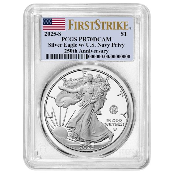 2025-S American Silver Eagle Proof $1 Navy Privy PCGS PR70DCAM FS Flag Label 1