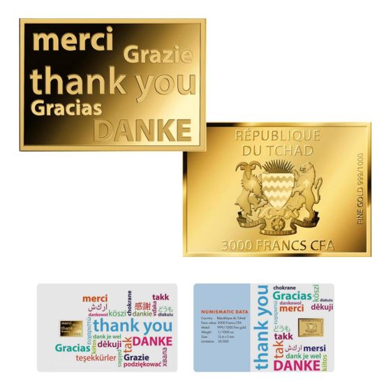 Thank You Gold Coin  - 1/1000 Ounce (Chad) 1