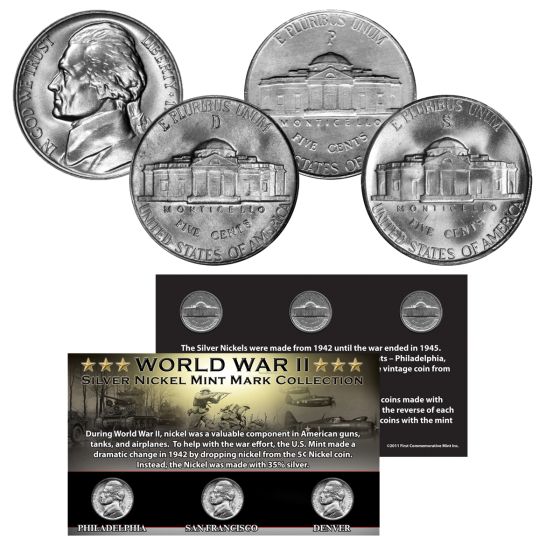 World War II Silver Nickel Mint Mark Collection 1