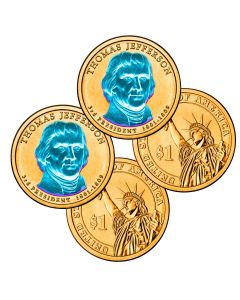 24k Gold Hologram P & D Presidential Dollar Sets-Jefferson
