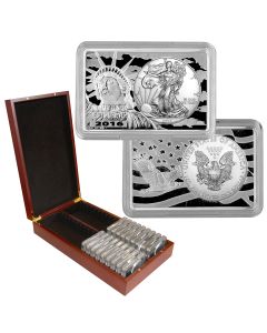 2016 Silver Eagle 1oz Coin in-cased in Statue Of Liberty 2 Oz Bar .999 -2016