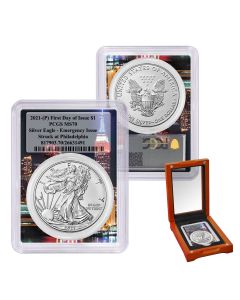 2021 (P) 1 oz Silver Eagle PCGS MS 70 FDOI (Philadelphia) Emergency Issue (NYC Core)