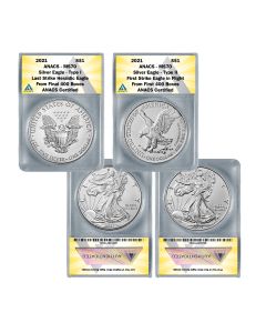 2021 American Silver Eagle $1 Type 1 and Type 2  Set MS70 First and Last Production