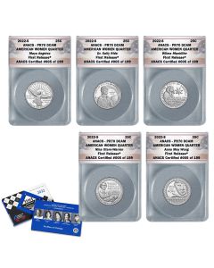 2022 S Clad Proof American Women 5 Coin Quarter Set PR70 (1st Release)