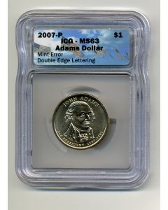 2007-P  John Adams Presidential Dollar  Double Edge Letter Overlap MS63 - Coin Error