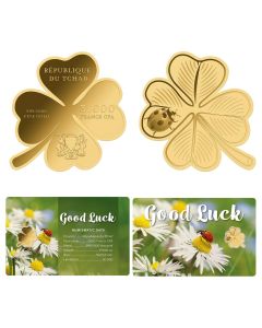 Good Luck 4-Leaf Clover 1/1000 oz. 99.9% Gold Coin - Republic of Chad