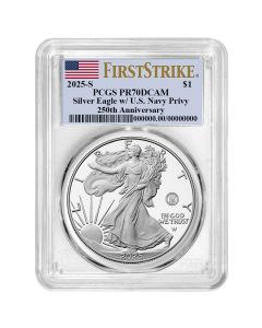 2025-S American Silver Eagle Proof $1 Navy Privy PCGS PR70DCAM FS Flag Label