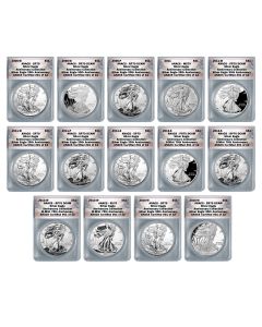 American Silver Eagle 14pc Anniversary Collection Certified Perfect 70