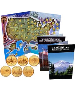 Complete 56 State and Territory Quarter Collection Gold Plated in Folder Map