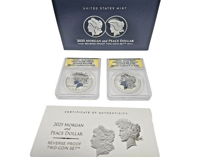 2025 S Morgan & Peace Dollar Reverse Proof Set RP70 Advanced Release 1